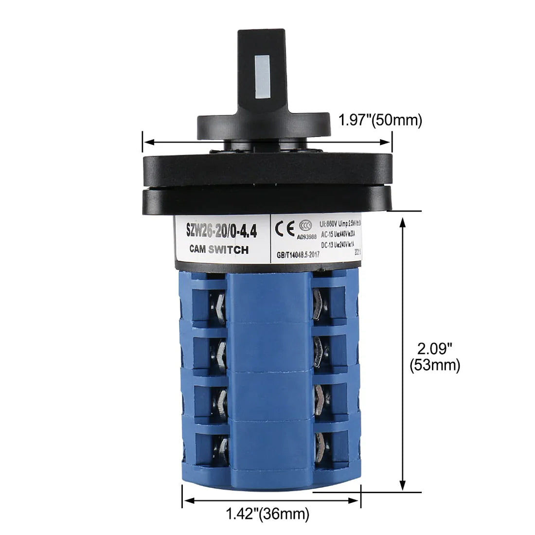 Baomain Rotary Cam Changeover Switch SZW26-20/0-4.4 660V 20A 5 Positions 16 Terminals Control Switch