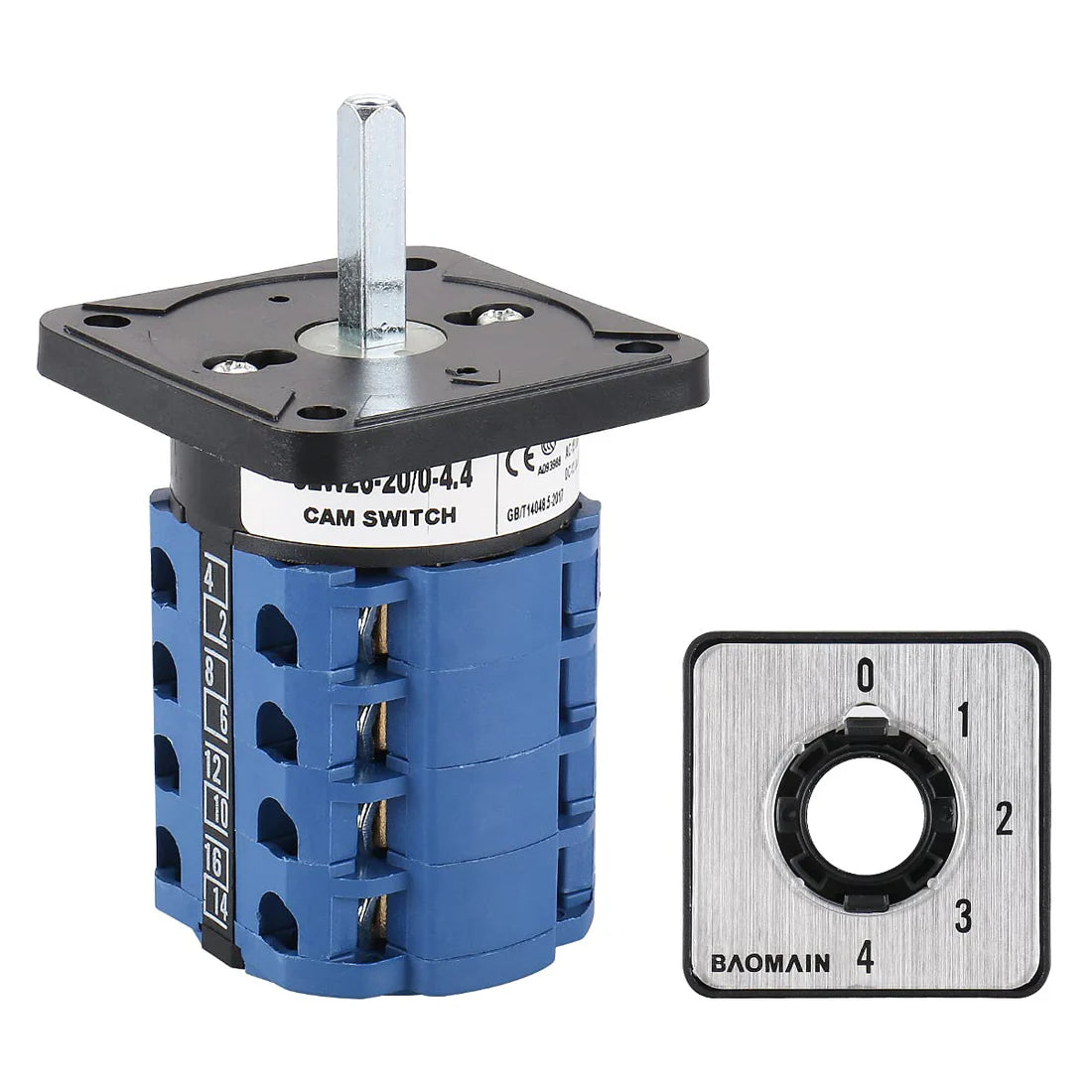 Baomain Rotary Cam Changeover Switch SZW26-20/0-4.4 660V 20A 5 Positions 16 Terminals Control Switch
