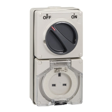 Schneider Switch Socket - 13A 250V - 3 phase 3 pole - flat pin - IP66 (grey)