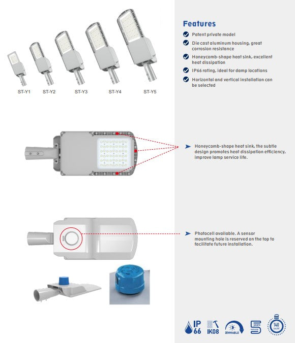 AREX–20240415-ST–Y 240W 4000K / LED STREET LIGHT 150 LUMEN P/W WITH NEMA