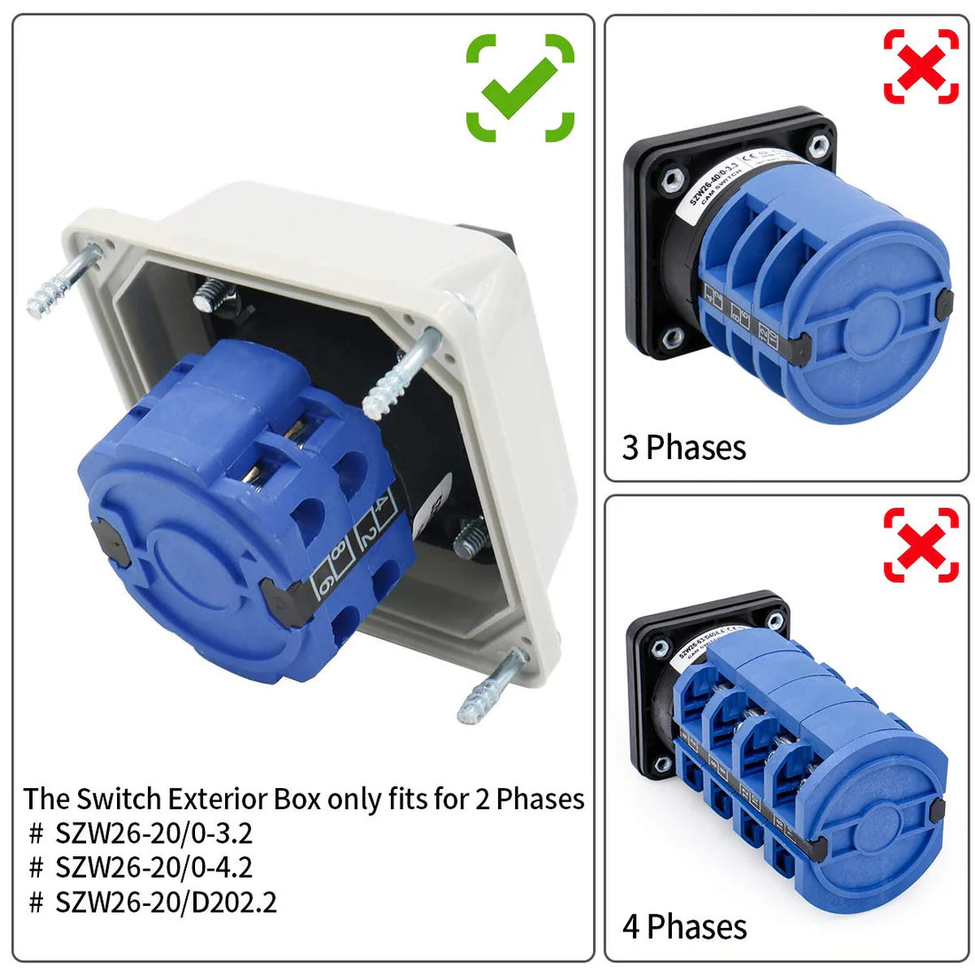 Baomain Master Switch Exterior Box SZW26-20/2D Work for Universal Rotary Changeover Cam Switch SZW26-20/0-3.2 660V 20A 4 Position