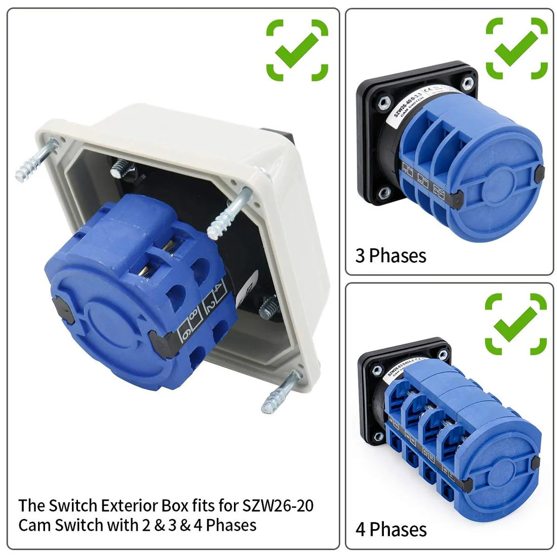 Baomain Master Switch Exterior Box SZW26-20/4D Work for Universal Rotary Changeover Cam Switch 660V 20A 3 Phase 4 Phase