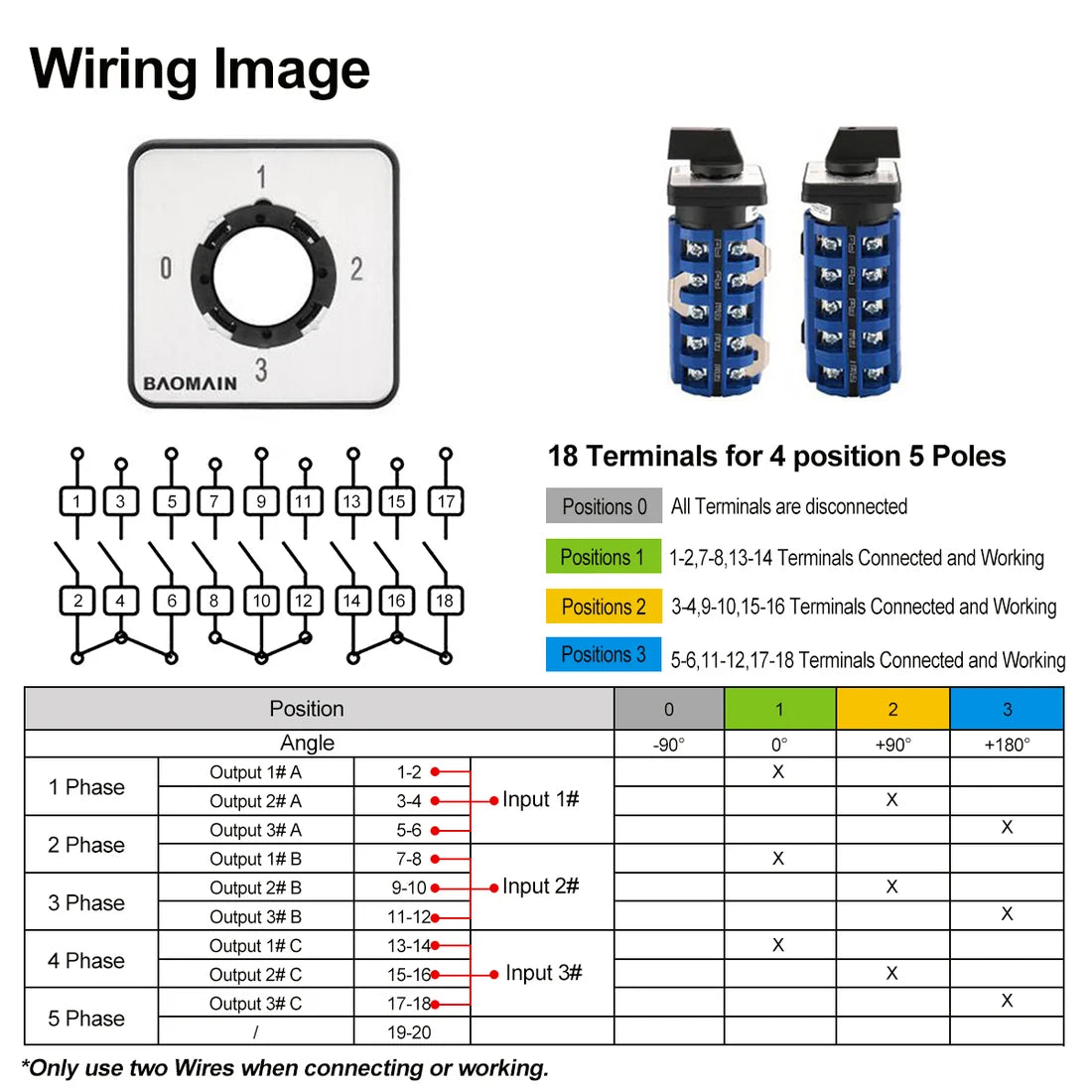 Baomain Rotary Changeover Switch 660V 63A 4 Position 5 Poles 18 Terminals Cam Switch, SZW26-63-ZC.FD08.5