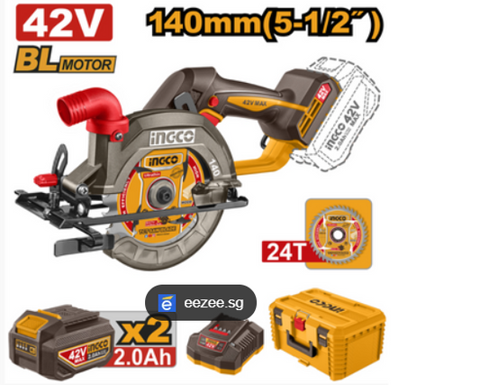 INGCO 42V BL 5- 1/2" circular saw 2X2.0AH +Storage box