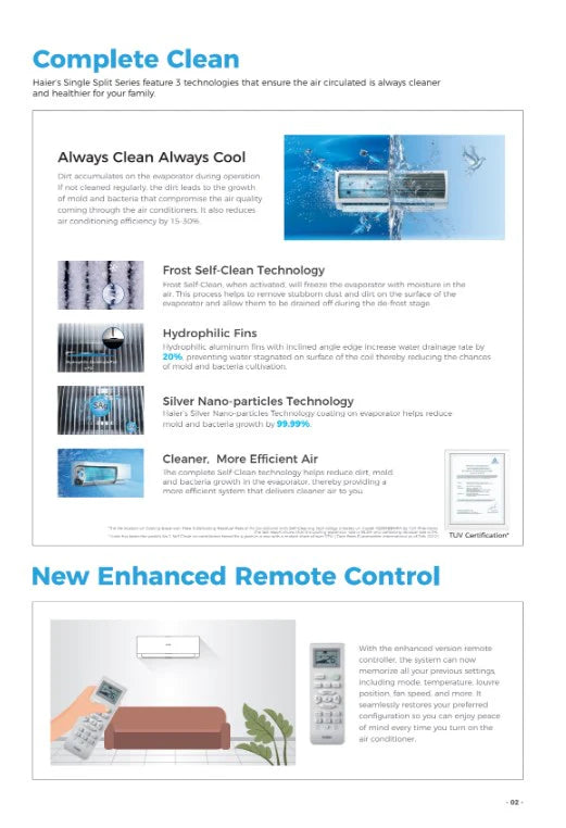 HAIER QUARTZ SYSTEM 1 R32 INVERTER AIRCON (2 TICKS) SUPPLY ONLY