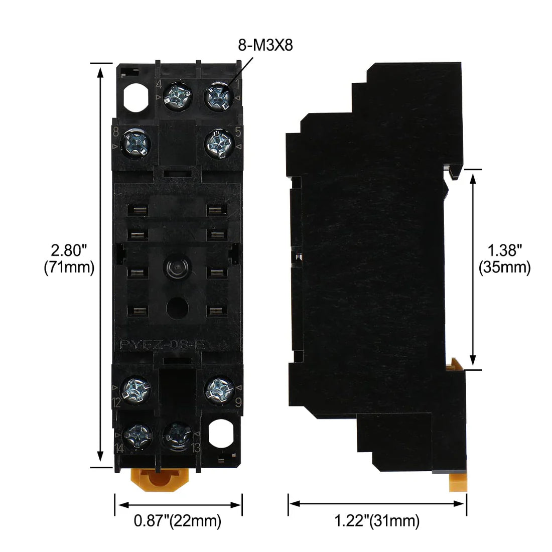 Baomain DIN Mount Relays socket PYF08A Front Connectin, DIN-Track/Screw Mounting socket working for MY2N, HH52P, H3Y-2 Series Relays x10PCS