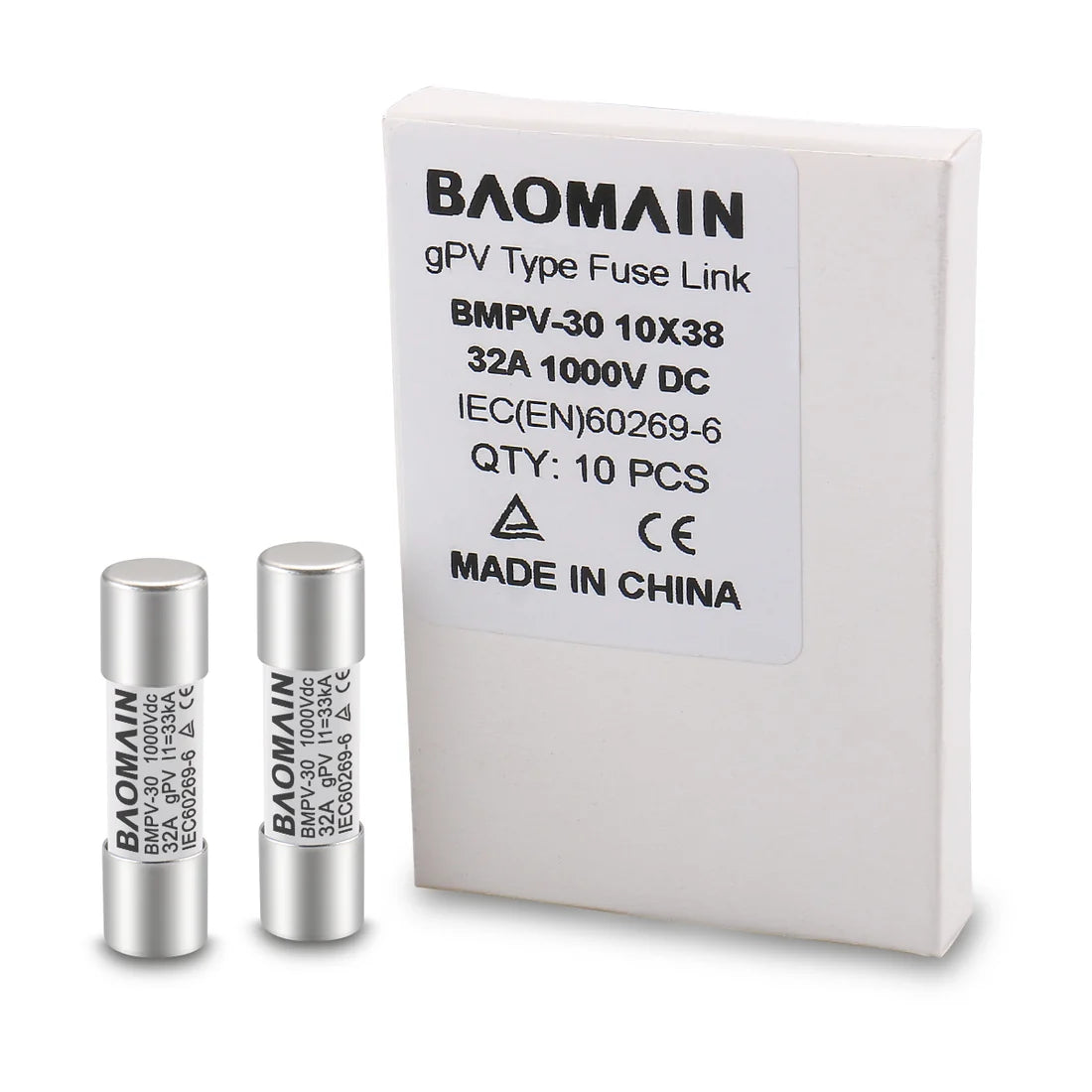 Baomain Solar PV Fuses, gPV Type Fuse Link BMPV Series CE Photovoltaic Fuses