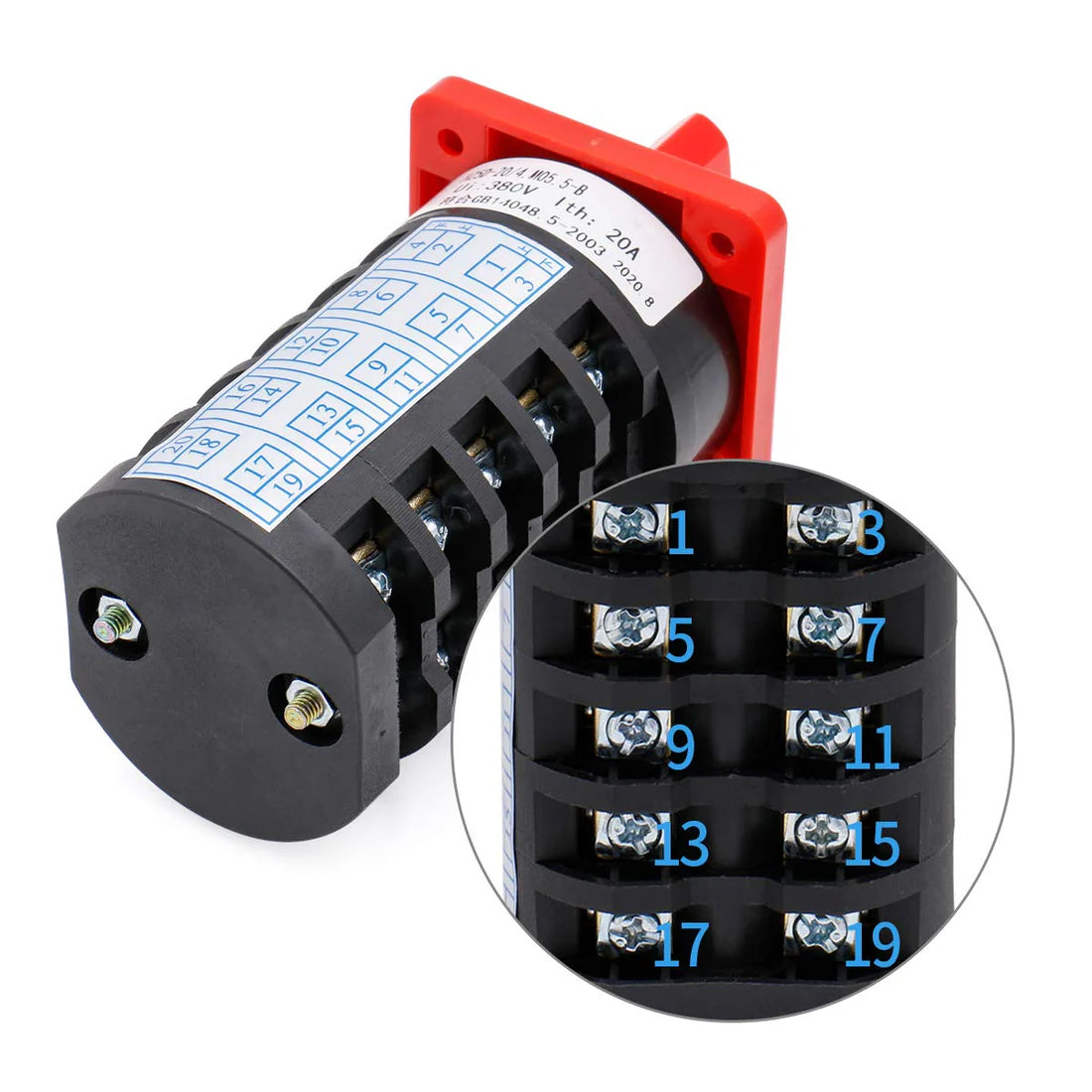 Baomain Changeover Switch HZ5D-20/4 M05.5-B 380V 20A 1-0-2 3 Positions 20 Terminals