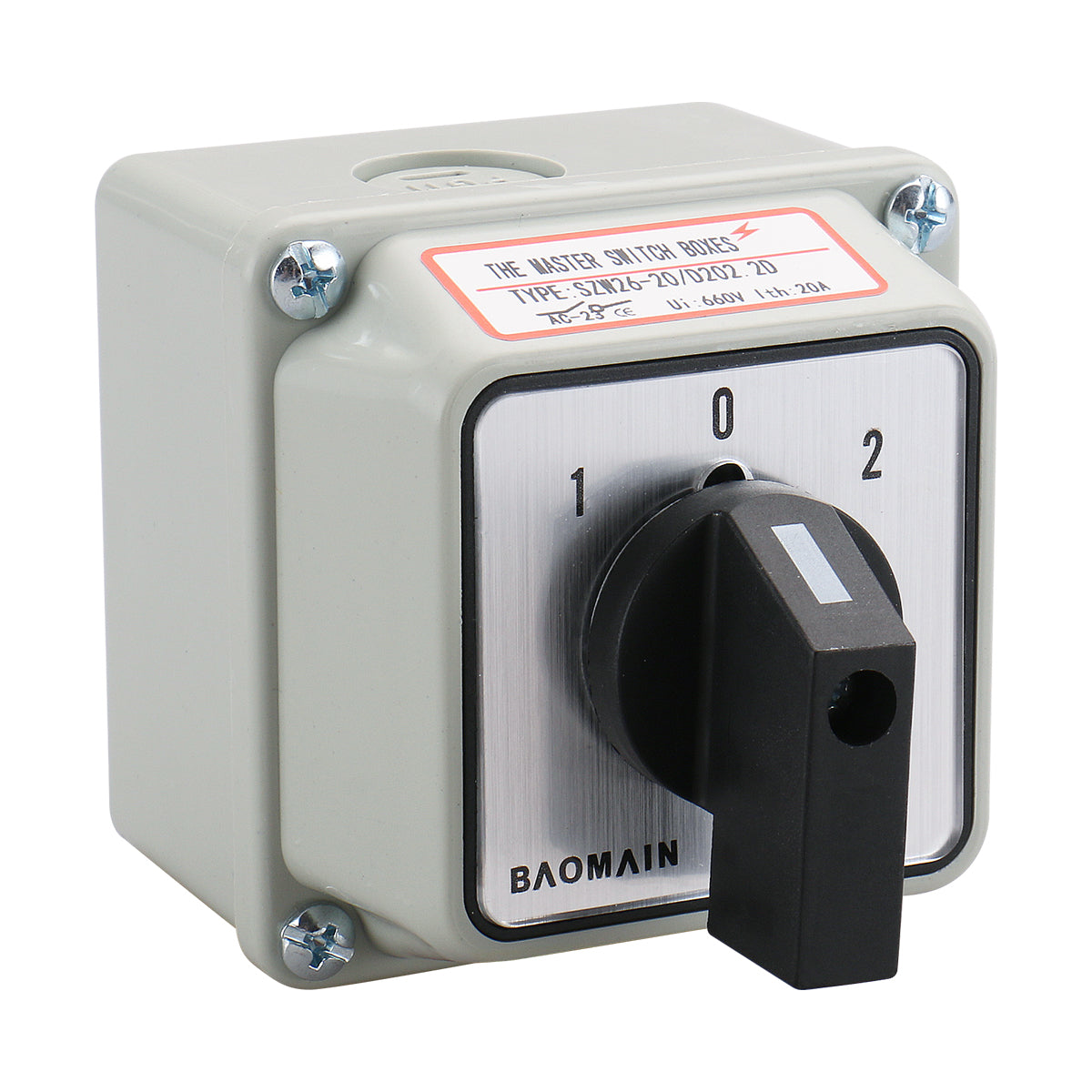 Baomain  Rotary Changeover Switch SZW26-20/D202.2D, with Box, 660V 20A, 3-Position, 2-Pole, 8-Terminal
