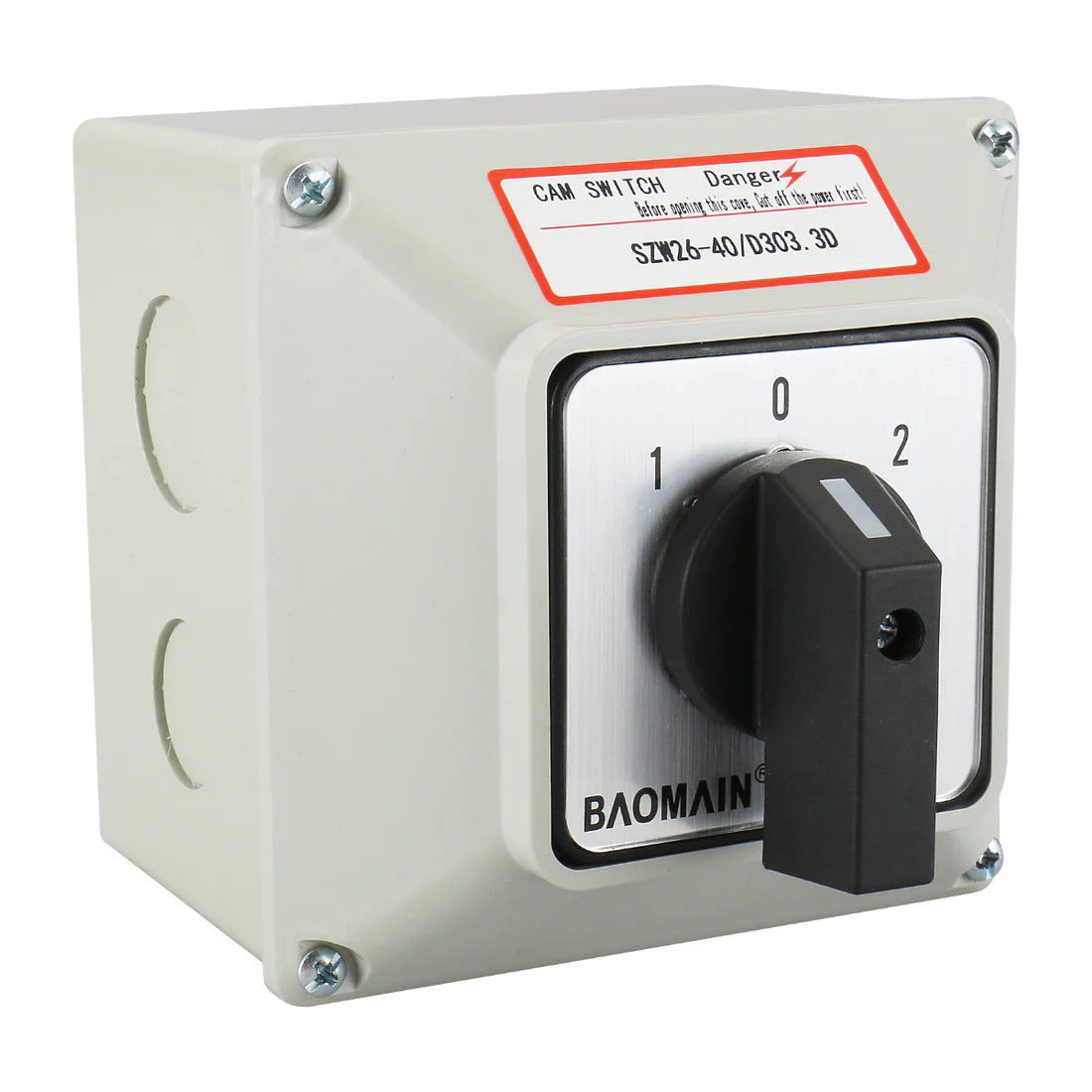 Baomain Rotary Changeover Switch SZW26-40/D303.3D, with Box, 660 V 40 A, 3-Position, 3-Pole, 12-Terminal