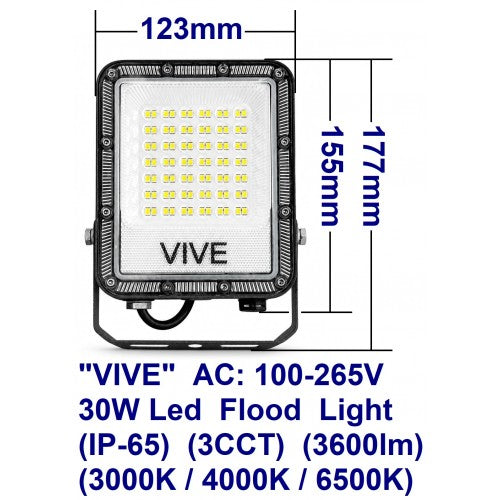 "VIVE" S129 AC100-265V 30W LED FLOOD LIGHT (IP-65)(3CCT)(3600lm)