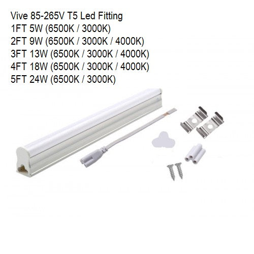 "VIVE" 240V T5 18W (28W) 4FT LED FITTING (6500K) (1800lm) (3PIN)
