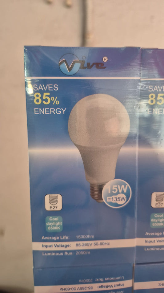 "VIVE" 85-265V A65 15W E27 HO LED BULB (6500K)(FROSTED) (2025lm)