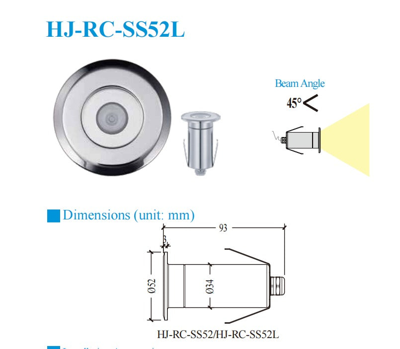 [China] Waking 3w, 3000k, 24V DC, 2.5m cable, ss316L+small niche Underwater Light