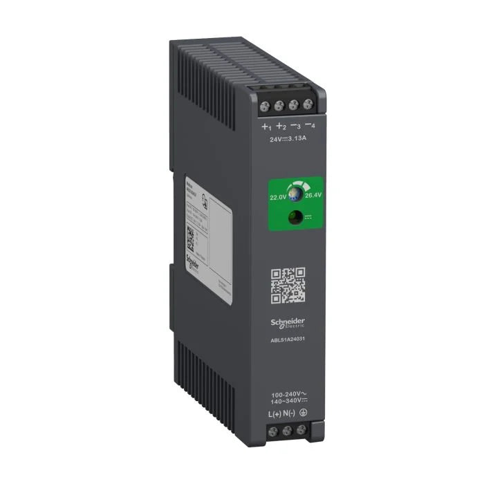 Schneider Regulated Power Supply, 100 to 240V AC, 24V, 3.1A, single phase, Optimized