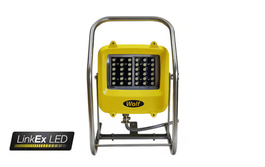 Wolf Safety LED Floodlite 20M SY Cable 24V ATX Plug c/w stand + Protective S/S grille kit with fixings