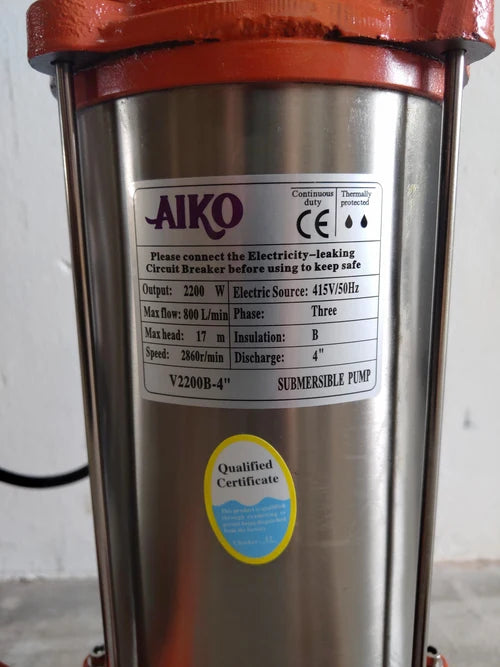 Aiko 4" Submersible Sewage Pump 415V 50Hz 3HP (Hole) Without Float | Model: WP-V2200B-4-415V