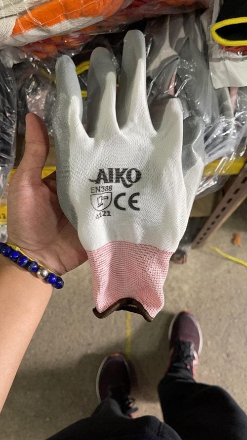 Aiko PU Grey Rubber Glove 10"