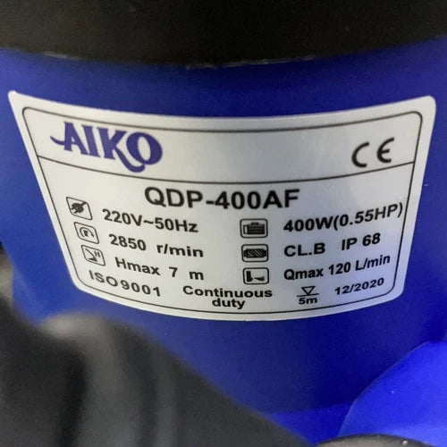 Aiko Submersible Pump (Without Float or Auto/ with float) 1.5" 0.5/1 Hp | Model : WP-QDP