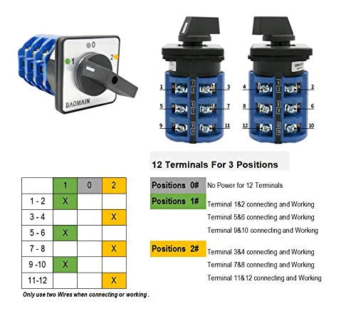 Baomain Rotary Cam Changeover Switch LW28-125/3 (SZW26-125/D303.3) 660V 125A ON/Off/ON 3 Position