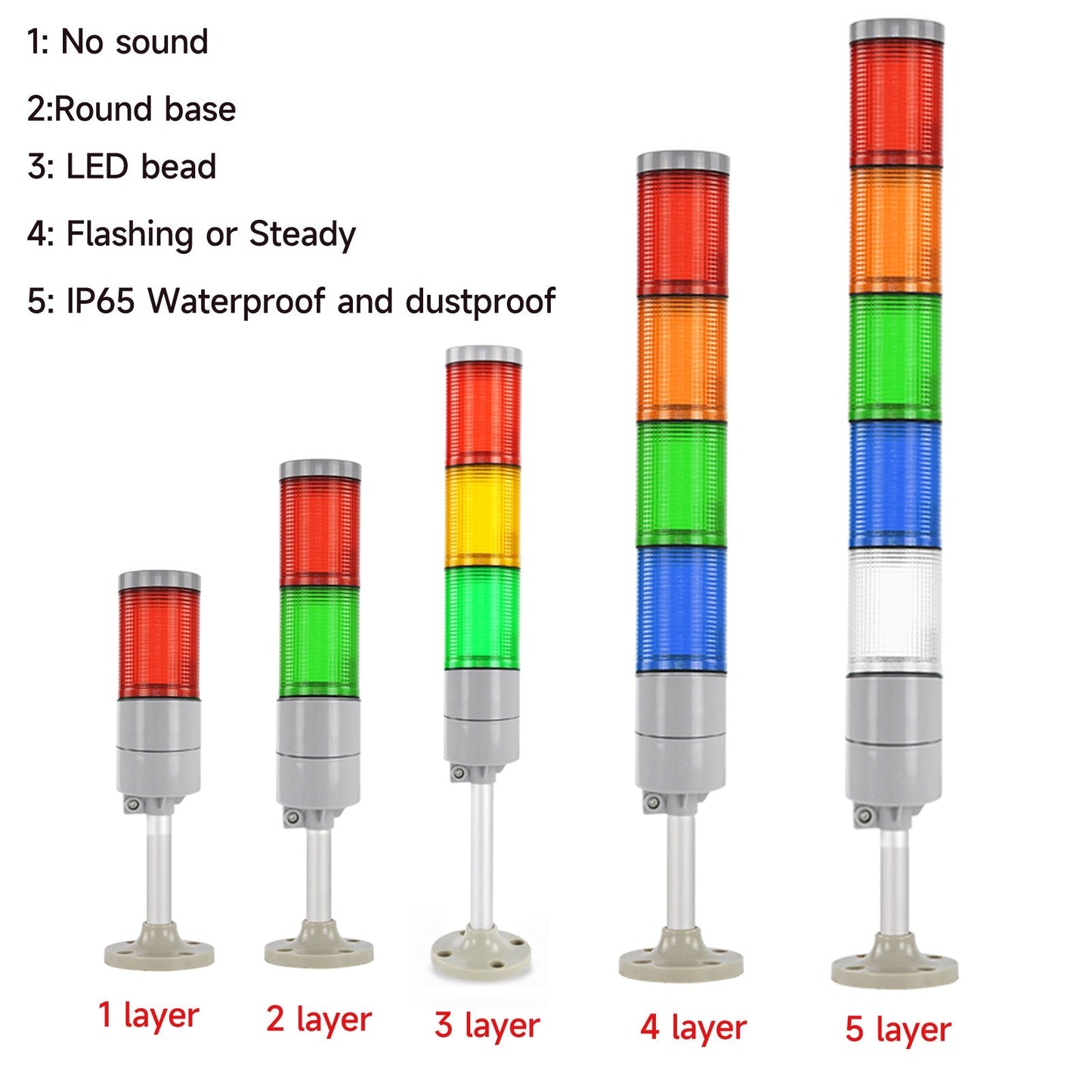 YASONG Tower Light IP65 Waterproof Multilayers Stack Warning Lights with No Sound, Steady Light, 4 Types of Base For Machine LTA-052T