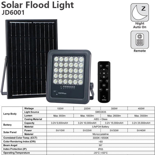 Nikkon JD6001 400W 6500K Solar Flood Light