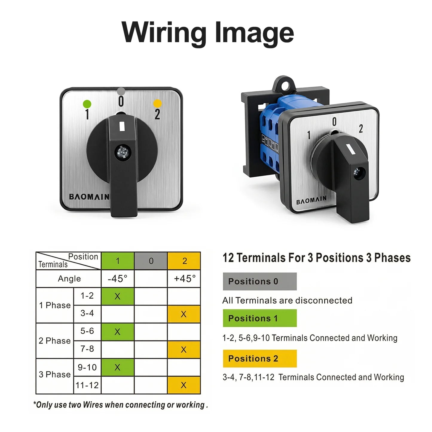 Baomain Changeover Rotary Cam Switch 20A SZW26-20/D303.3-B11R 660V On-Off-On 3 Positions 12 Terminals