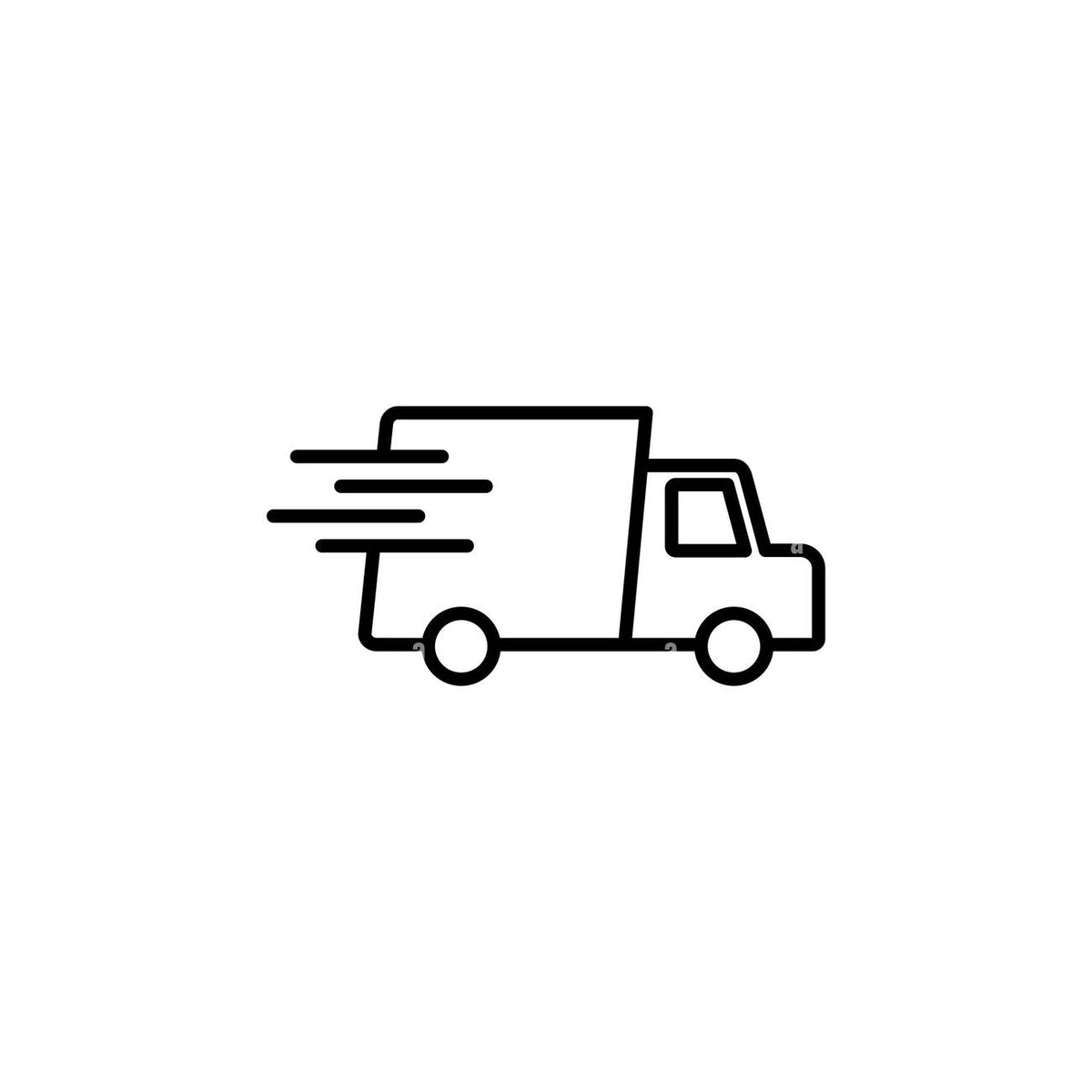 Black and white line drawing of a delivery truck icon