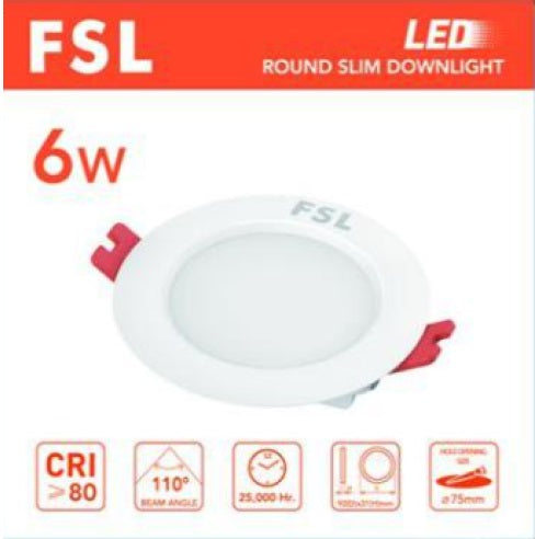 FSL 6W 6500K Round Slim Recessed Downlight