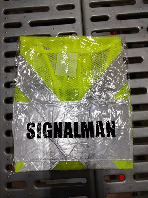 Aiko Green Safety Vest with words at back, Wording : Banksman, Fire Watchman, Lifting Supervisor, Rigger/Signal man, Security, Signal man, Traffic Controller | Model: VEST-G-