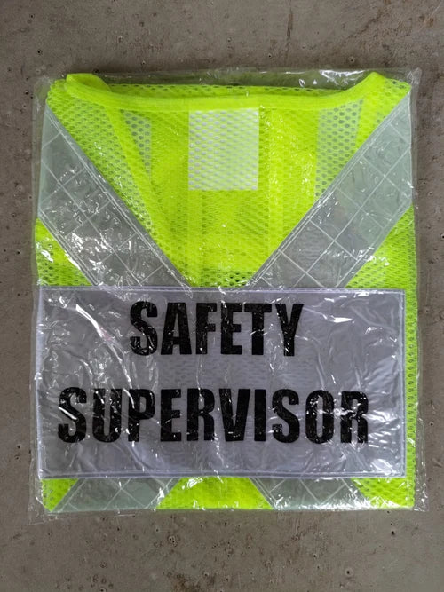 Aiko Green Safety Vest with words at back, Wording : Banksman, Fire Watchman, Lifting Supervisor, Rigger/Signal man, Security, Signal man, Traffic Controller | Model: VEST-G-