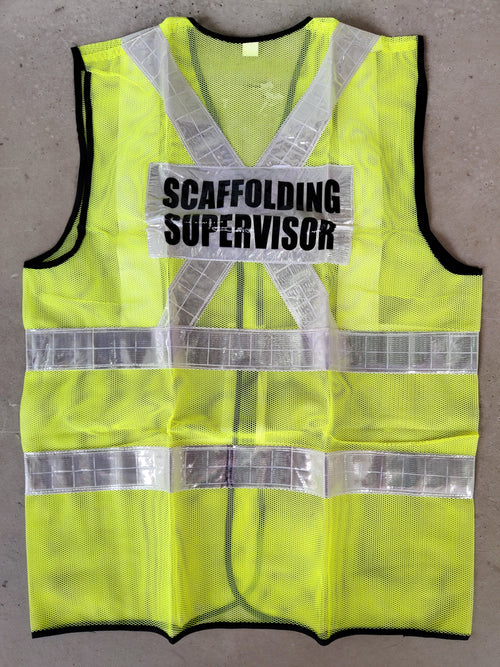 Aiko Green Safety Vest with words at back, Wording : Banksman, Fire Watchman, Lifting Supervisor, Rigger/Signal man, Security, Signal man, Traffic Controller | Model: VEST-G-