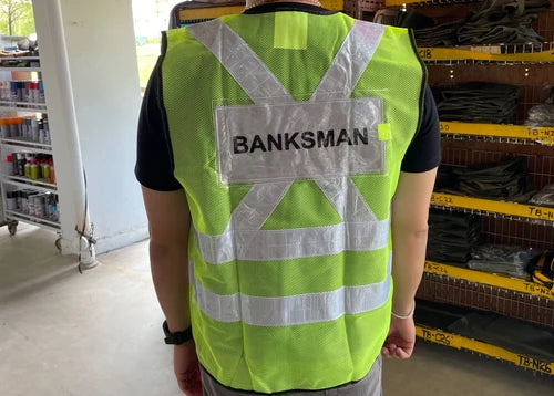 Aiko Green Safety Vest with words at back, Wording : Banksman, Fire Watchman, Lifting Supervisor, Rigger/Signal man, Security, Signal man, Traffic Controller | Model: VEST-G-