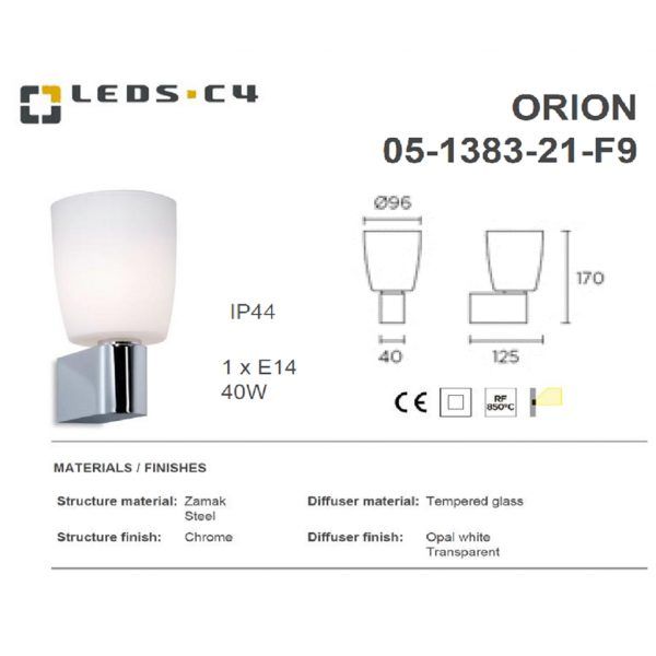 LEDS.C4 ORION 05-1383-21-F9 40W Bathroom Wall Light-Home Decore-DELIGHT OptoElectronics Pte. Ltd