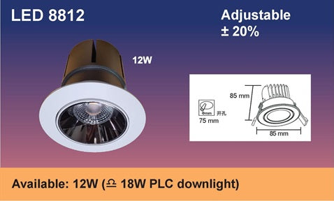 Lite-Ace LED8812 LED 12W Adjustable Recessed Downlight in Die-Cast Aluminium c/w Non-Dim Driver