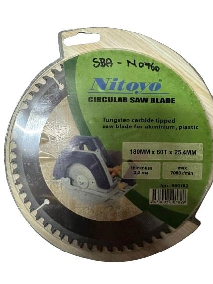 Nitoyo 7" 60T TCT Circular Saw Blade for Aluminium, Plastic | Model : SBA-N0760