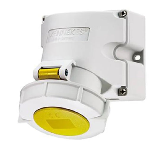 MENNEKES IP67 Yellow Wall Mount 3P 25 °  Rated At 16A 110 V Industrial Power Socket