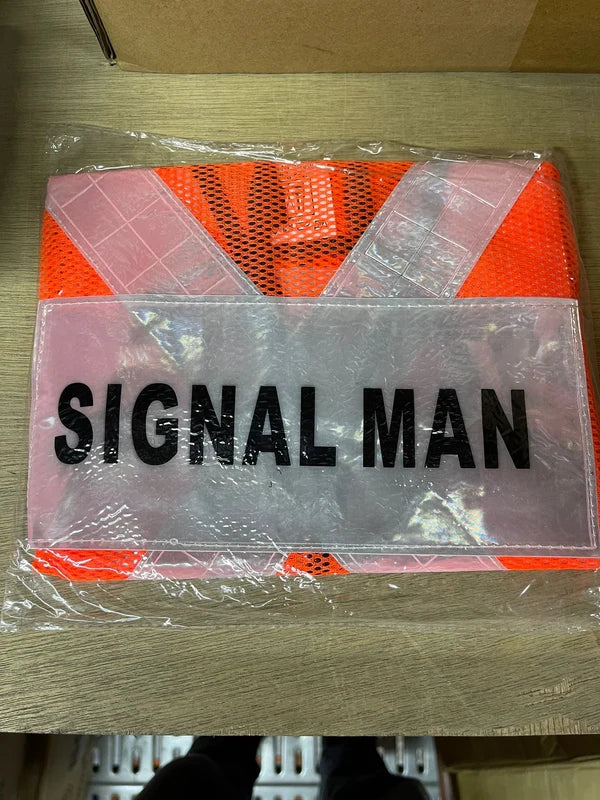 Red Safety Vest with words at back | Wording : Banksman, Fire Watchman, Lifting Supervisor, Rigger/Signal man, Security, Signal man, Traffic Controller
