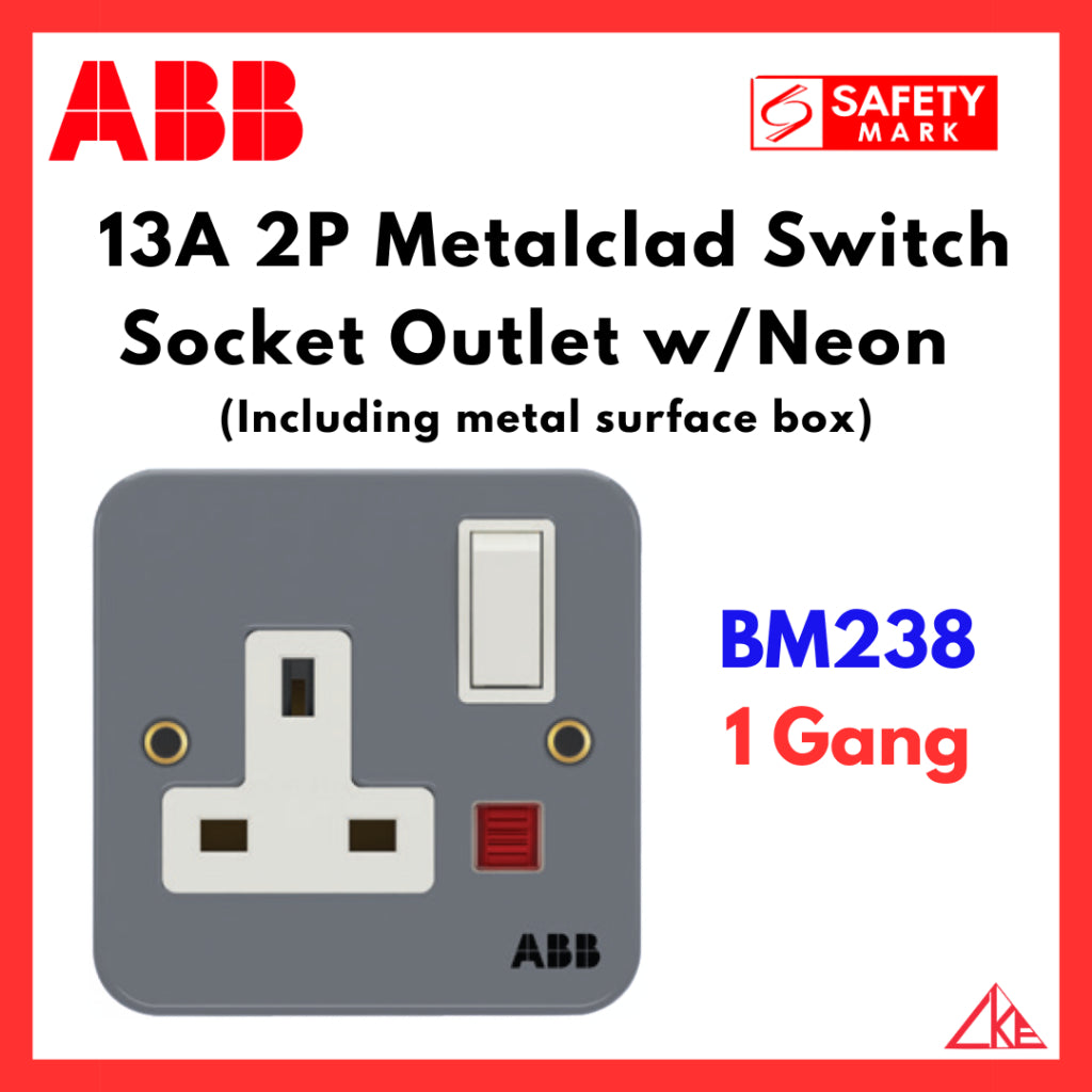 ABB 1Gang 13A Switched Socket Outlet Double Pole with Ne0n m/c