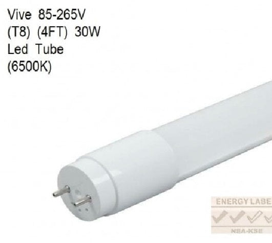 VIVE" 160-265V T8 30W 4FT LED TUBE (3600lm) (6500K) (GLASS) (DOUBLE SIDE WIRING)X10pcs