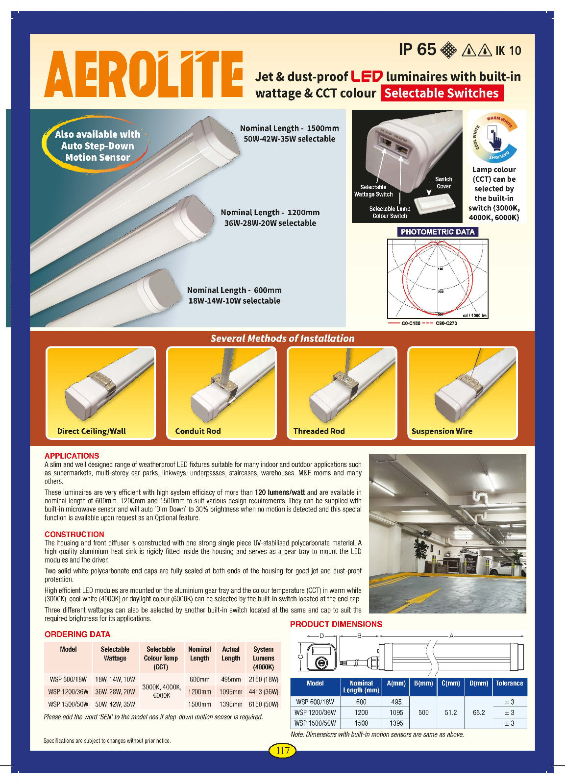 Aerolite WSP1200/36W Surface / Suspended Mounted IP65 (1200mm) Light Fixture