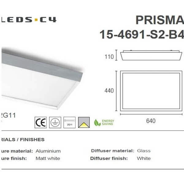LEDS.C4 PRISMA 15-4691-S2-B4 flush ceiling light.-Home Decore-DELIGHT OptoElectronics Pte. Ltd