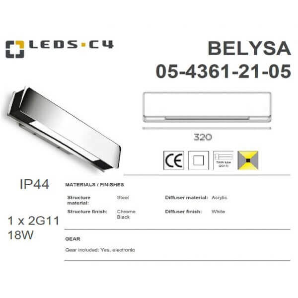 LEDS.C4 BELYSA 05-4361-21-05/BELYSA 05-4362-21-05 1x 2G11 Wall Light-Home Decore-DELIGHT OptoElectronics Pte. Ltd