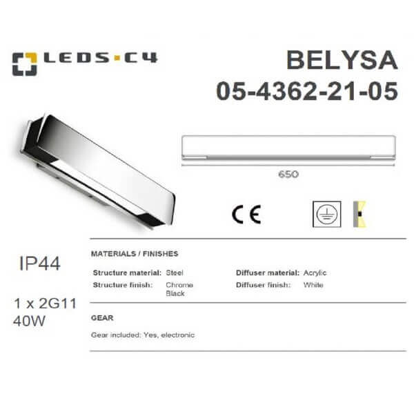 LEDS.C4 BELYSA 05-4361-21-05/BELYSA 05-4362-21-05 1x 2G11 Wall Light-Home Decore-DELIGHT OptoElectronics Pte. Ltd
