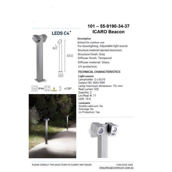 LEDS.C4 ICARO BEACON 55-9190-34-37 IP44 2 x GU10 max. 50W Out door Light-Fixture-DELIGHT OptoElectronics Pte. Ltd
