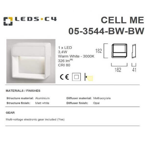 LEDS.C4 CELL ME 05-3544-BW-BW 1xLED 3.4W Warm White 3000K LED Wall Light-Home Decore-DELIGHT OptoElectronics Pte. Ltd