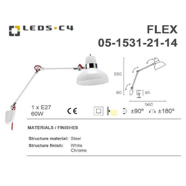LEDS.C4 FLEX 05-1531-21-05/05-1531-21-14 1xE27 60W Table Lamp-Home Decore-DELIGHT OptoElectronics Pte. Ltd