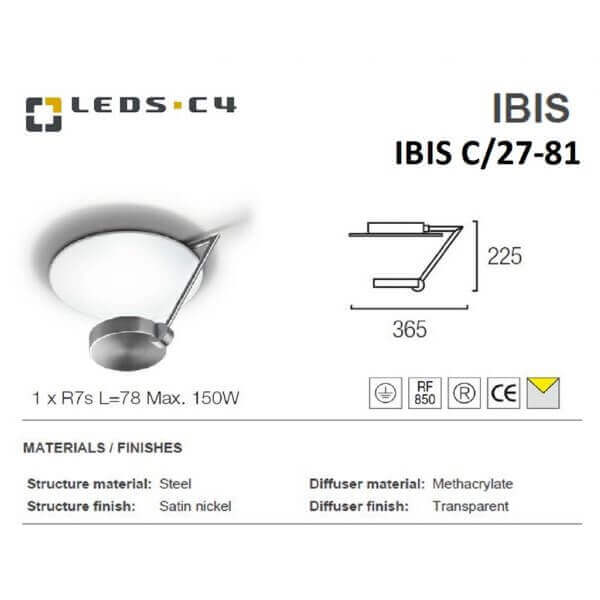 LEDS.C4 IBIS C/27-81/ IBIS C/37-81/IBIS C/37-BW 1xR7s Ceiling Light-Home Decore-DELIGHT OptoElectronics Pte. Ltd