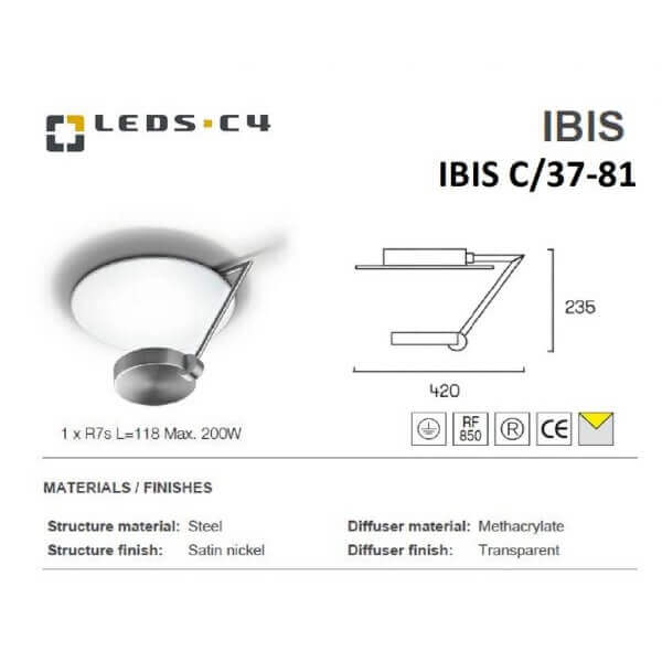 LEDS.C4 IBIS C/27-81/ IBIS C/37-81/IBIS C/37-BW 1xR7s Ceiling Light-Home Decore-DELIGHT OptoElectronics Pte. Ltd