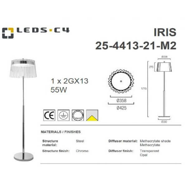 LEDS.C4 IRIS 25-4413-21-M2 IP20 1 x 2GX13 55W Floor Lamp-Home Decore-DELIGHT OptoElectronics Pte. Ltd